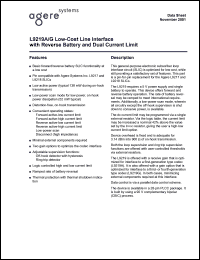LUCL9219AAR datasheet: Low-cost line interface with reverse battery and dual current limit. Gain of 12. LUCL9219AAR