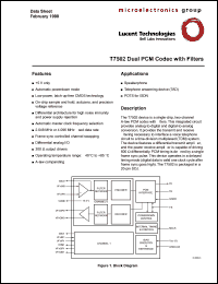 T7502 datasheet: Dual PCM codec with filters. T7502