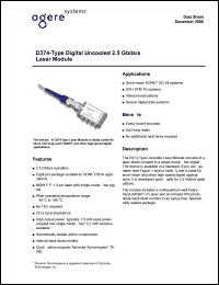 D374-10F datasheet: Digital uncooled 2.5 Gbits/s laser module. Pfiber 1.0 mW. Connector FC-PC D374-10F