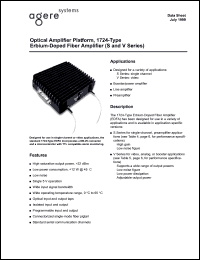 S1724CDBA datasheet: Optical amplifier platform, erbium-doped fiber amplifier. P0=16.0 dBm. Connector FC/PC. Without heat sink. S1724CDBA