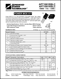 APT1001RBLC datasheet: 1000V, 11A power MOS VI APT1001RBLC