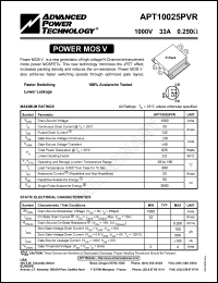 APT10025PVR datasheet: 1000V, 33A power MOS V APT10025PVR