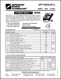 APT10035JFLL datasheet: 1000V, 25A power MOS 7 transistor APT10035JFLL