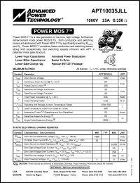 APT10035JLL datasheet: 1000V, 25A power MOS 7 transistor APT10035JLL