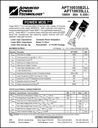 APT10035LLL datasheet: 1000V, 28A power MOS 7 transistor APT10035LLL