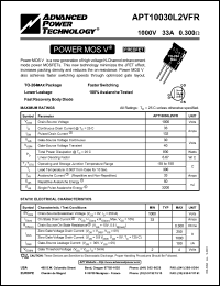 APT10030L2VFR datasheet: 1000V, 33A power MOS V APT10030L2VFR