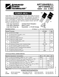 APT10045B2LL datasheet: 1000V, 23A power MOS 7 transistor APT10045B2LL