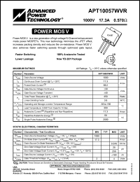 APT10057WVR datasheet: 1000V, 17.3A power MOS V APT10057WVR