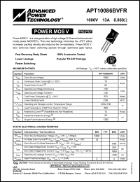 APT10086BVFR datasheet: 1000V, 13A power MOS V transistor APT10086BVFR