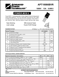 APT10086BVR datasheet: 1000V, 13A power MOS V transistor APT10086BVR