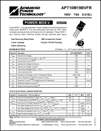 APT10M19BVFR datasheet: 100V, 75A power MOS V transistor APT10M19BVFR