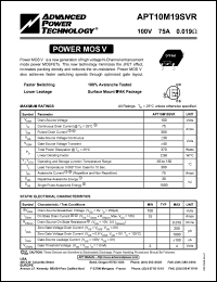 APT10M19SVR datasheet: 100V, 75A power MOS V transistor APT10M19SVR