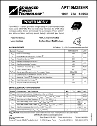 APT10M25SVR datasheet: 100V, 75A power MOS V transistor APT10M25SVR