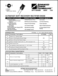 APT15D60B datasheet: 600V, 15A ultrafast soft recovery rectifier diode APT15D60B