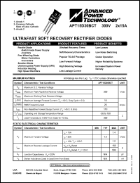 APT15D30BCT datasheet: 300V, 2 x 15A ultrafast soft recovery rectifier diode APT15D30BCT