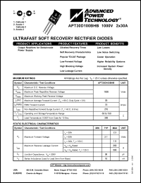 APT30D100BHB datasheet: 1000V, 2 x 30A ultrafast soft recovery rectifier diode APT30D100BHB