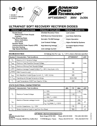 APT30D20HCT datasheet: 200V, 2 x 30A ultrafast soft recovery rectifier diode APT30D20HCT