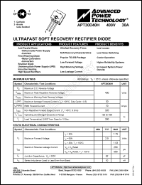 APT30D40H datasheet: 400V, 30A ultrafast soft recovery rectifier diode APT30D40H