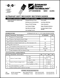 APT30D60BHB datasheet: 600V, 2 x 30A ultrafast soft recovery rectifier diode APT30D60BHB