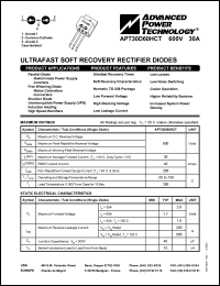 APT30D60HCT datasheet: 600V, 30A ultrafast soft recovery rectifier diode APT30D60HCT