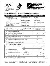 APT30D30BCT datasheet: 300V, 30A ultrafast soft recovery rectifier diode APT30D30BCT