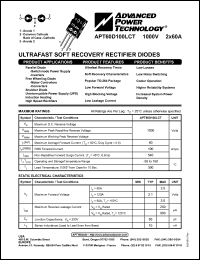 APT60D100LCT datasheet: 1000V, 2 x 60A ultrafast soft recovery rectifier diode APT60D100LCT