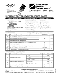 APT60D40LCT datasheet: 400V, 2 x 60A ultrafast soft recovery rectifier diode APT60D40LCT