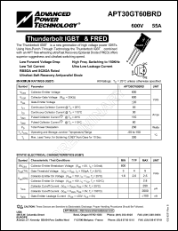 APT30GT60BRD datasheet: 600V, 55A thunderbolt IGBT and FRED APT30GT60BRD