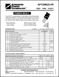 APT20M22LVR datasheet: 200V, 100A power MOS V transistor APT20M22LVR