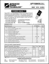 APT50M50L2LL datasheet: 500V, 87A power MOS 7 transistor APT50M50L2LL