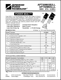 APT50M65B2LL datasheet: 500V, 67A power MOS 7 transistor APT50M65B2LL