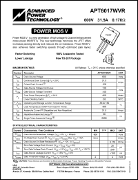 APT6017WVR datasheet: 600V, 31.5A power MOS V transistor APT6017WVR