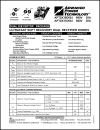 APT2X31D60J datasheet: 600V, 30A ultrafast soft recovery dual rectifier diode APT2X31D60J