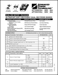 APT2X61D30J datasheet: 300V, 60A ultrafast soft recovery dual rectifier diode APT2X61D30J