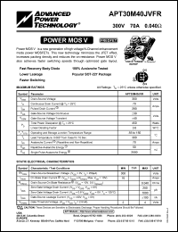 APT30M40JVFR datasheet: 300V, 70A power MOS V transistor APT30M40JVFR