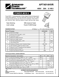 APT4014HVR datasheet: 400V, 28A power MOS V transistor APT4014HVR