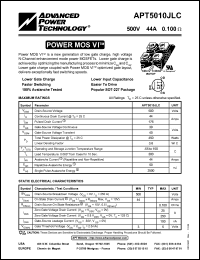 APT5010JLC datasheet: 500V, 44A power MOS VI transistor APT5010JLC