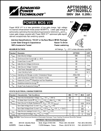 APT5020BLC datasheet: 500V, 26A power MOS VI transistor APT5020BLC