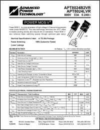 APT8024LVR datasheet: 800V, 33A power MOS V transistor APT8024LVR