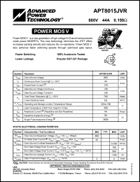 APT8015JVR datasheet: 800V, 44A power MOS V transistor APT8015JVR