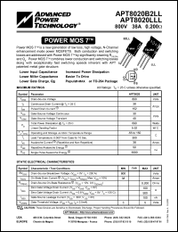 APT8020B2LL datasheet: 800V, 38A power MOS 7 transistor APT8020B2LL