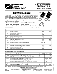 APT50M75LLL datasheet: 500V, 57A power MOS 7 transistor APT50M75LLL