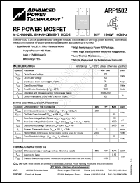 ARF1502 datasheet: 65V, 1500W, RF power MOSFET ARF1502