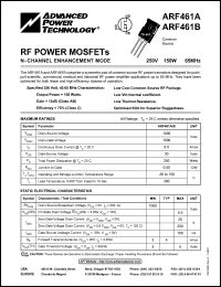 ARF461A datasheet: 250V, 150W, RF power MOSFET ARF461A