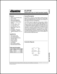EL2074CS datasheet: 400MHz GBWP gain-of-2 stable operational  amplifier EL2074CS