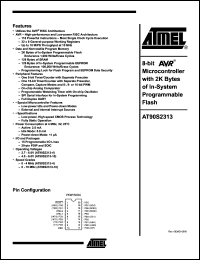 AT90S2313-4PI datasheet: 4MHz, 8-bit AVR microcontroller with 2 Kbytes of in-system programmable flash AT90S2313-4PI