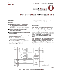 T5504-ML-TR datasheet: Quad PCM codec with filters. Timing mode nondelayed. Tape and reel. T5504-ML-TR