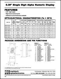 MTAN4139-CO datasheet: 0.39 inches single digit alpha numeric display. Peak wavelength 635 nm. Emitted color orange. Surface color grey. Epoxy color white. MTAN4139-CO