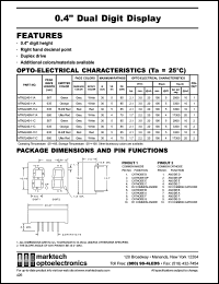 MTN4240-11C datasheet: 0.4 inches dual digit display. Peak wavelength 635 nm. Emitted color orange. Surface color grey. Epoxy color white. MTN4240-11C