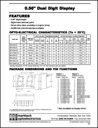 MTN4256-AHR datasheet: 0.56 inches dual digit display. Peak wavelength 635 nm. Emitted color hi-eff red. Surface color red. Epoxy color red. MTN4256-AHR